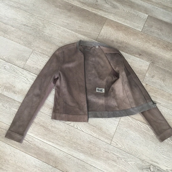 Tahari Women Crop Jacket Cleary E43K9106 Lamb Leather Full Zip Unlined Snake XS - Picture 4 of 10